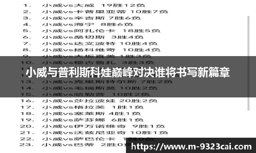 小威与普利斯科娃巅峰对决谁将书写新篇章